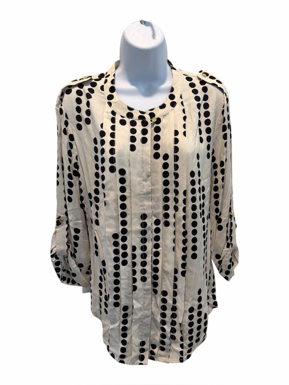 ANA Beige Polka Dot Button Up Blouse size large